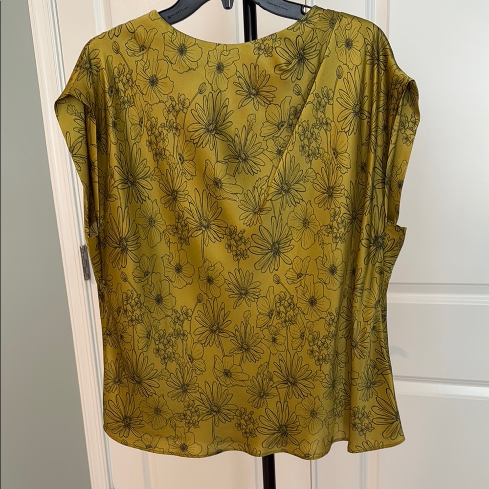 Yellow Boxy Blouse with Relaxed Fit . Navy blue flowers print.